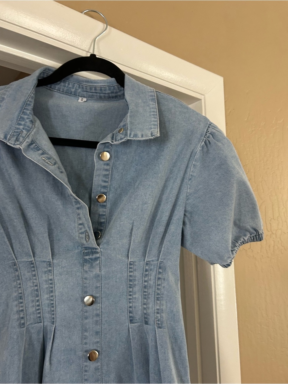 Amazon Light Blue Denim Mini Dress with Button Front